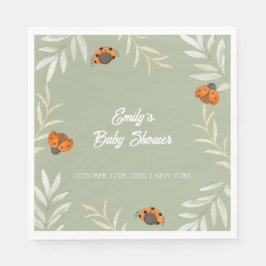 Sage Green Herfst Ladybug Greenery Baby shower Servet