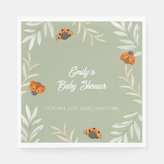 Sage Green Herfst Ladybug Greenery Baby shower Servet (Voorkant)