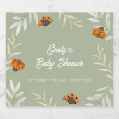Sage Green Herfst Ladybug Greenery Baby shower Sparkling Wijnetiket (Enkel label)