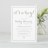 Sage Green Het is een Boy Calligraphy Baby shower Kaart (Staand voorkant)