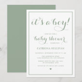 Sage Green Het is een Boy Calligraphy Baby shower Kaart (Voorkant / Achterkant)