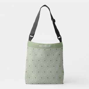Sage Green Hexagon Honingraat Geometrisch Patroon Crossbody Tas