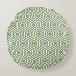 Sage Green Hexagon Honingraat Geometrisch Patroon Rond Kussen