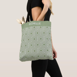 Sage Green Hexagon Honingraat Geometrisch Patroon Tote Bag