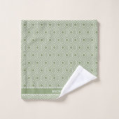 Sage Green Hexagon Honingraat Patroon Naam Bad Handdoek (Wasdoekje)