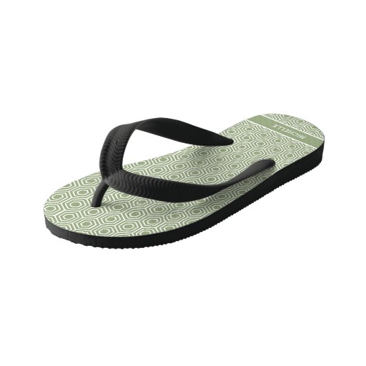 Sage Green Hexagon Honingraat Patroon Naam Kinder Teenslippers (Schuin)