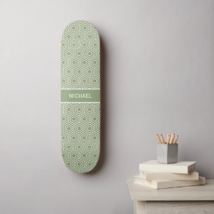 Sage Green Hexagon Honingraat Patroon Naam Persoonlijk Skateboard