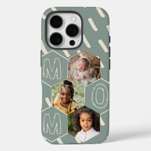 Sage green hexagon Mom Photo Collage Case-Mate iPhone Case (Achterkant)