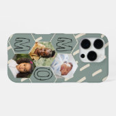Sage green hexagon Mom Photo Collage iPhone Hoesje (Achterkant horizontaal)