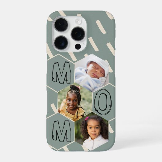 Sage green hexagon Mom Photo Collage iPhone Hoesje (Achterkant)