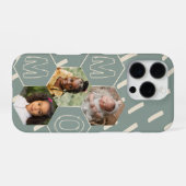 Sage green hexagon Mom Photo Collage iPhone Hoesje (Achterkant horizontaal)