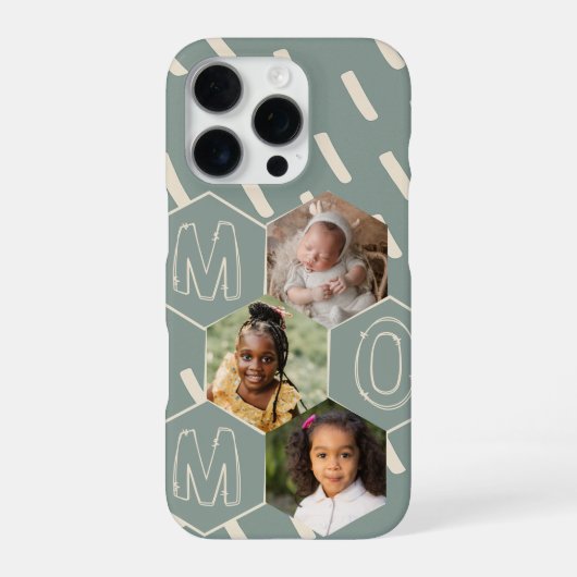 Sage green hexagon Mom Photo Collage iPhone Hoesje (Achterkant)