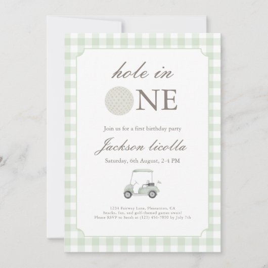 Sage Green Hole in één uitnodiging voor een golfve (Voorkant)
