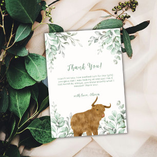 Sage Green Holy Koe Boho Greenery Baby shower Bedankkaart