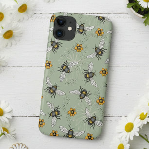 Sage Green Honingbij en bloemen patroon Case-Mate iPhone Case