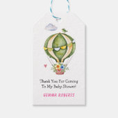 Sage Green Hot Air Ballon Baby shower Hartelijk da Cadeaulabel (Voorkant)