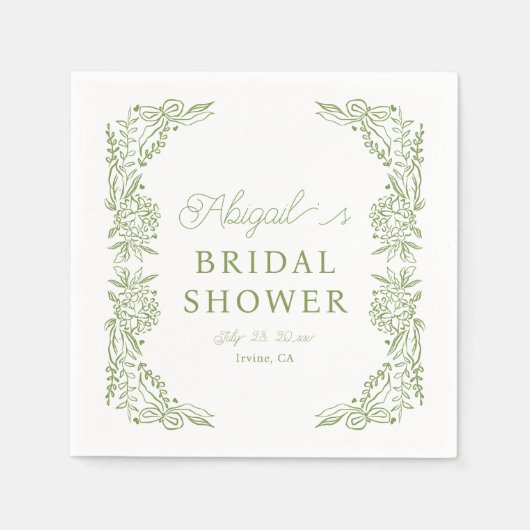 Sage Green Hydrangea Bridal Shower Napkin Servet (Voorkant)