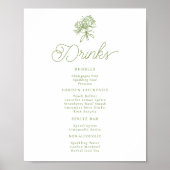 Sage Green Hydrangea Drinks Menu Table Sign Poster (Voorkant)