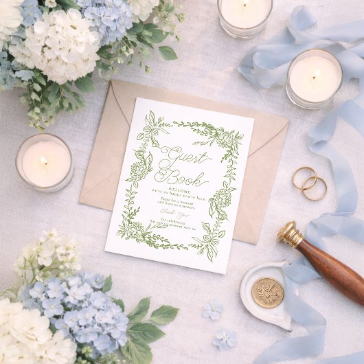 Sage Green Hydrangea Guest Book Table Sign Kaart