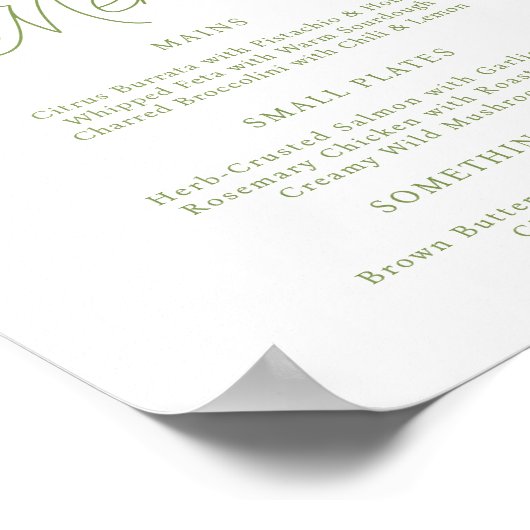 Sage Green Hydrangea Wedding Menu Sign Poster (Hoek)