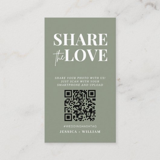 Sage Green I Spy Wedding | Deel de liefde QR-code Informatiekaartje (Voorkant)