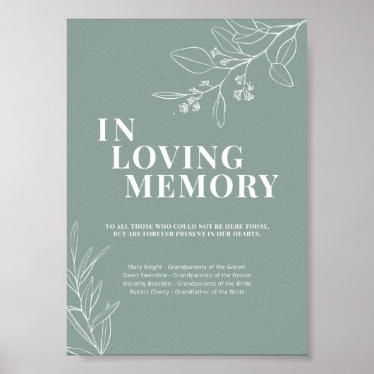Sage Green in Loving Memory Wedding Sign Poster (Voorkant)