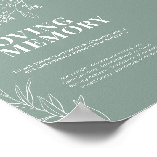 Sage Green in Loving Memory Wedding Sign Poster (Hoek)