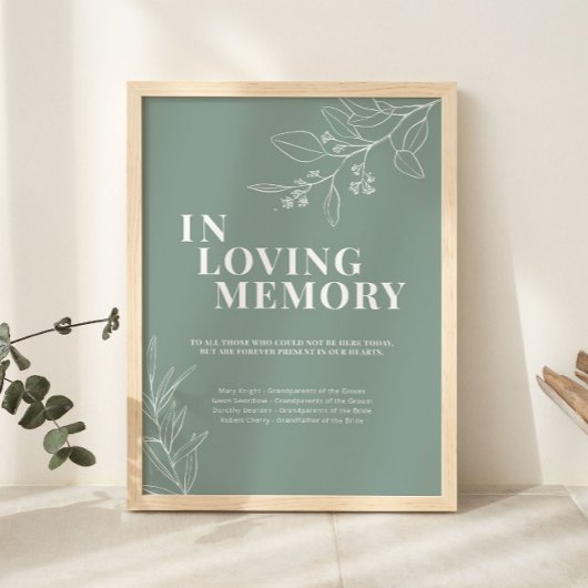 Sage Green in Loving Memory Wedding Sign Poster
