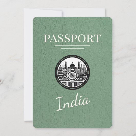 Sage Green India Passport Bewaar de datum Save The Date (Voorkant)