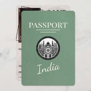 Sage Green India Passport Bewaar de datum Save The Date
