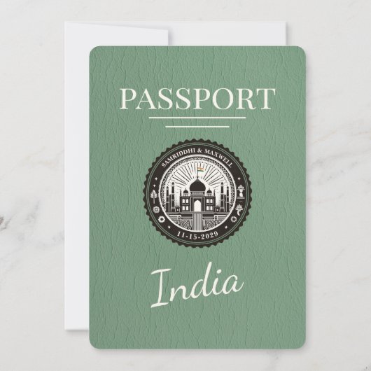 Sage Green India Passport Uitnodiging voor het Huw (Achterkant)