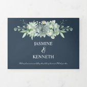 Sage Green Indigo Blue Succulents Wedding Drieluik Uitnodiging (Cover)