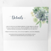 Sage Green Indigo Blue Succulents Wedding Drieluik Uitnodiging (Binnenzijde eerst)