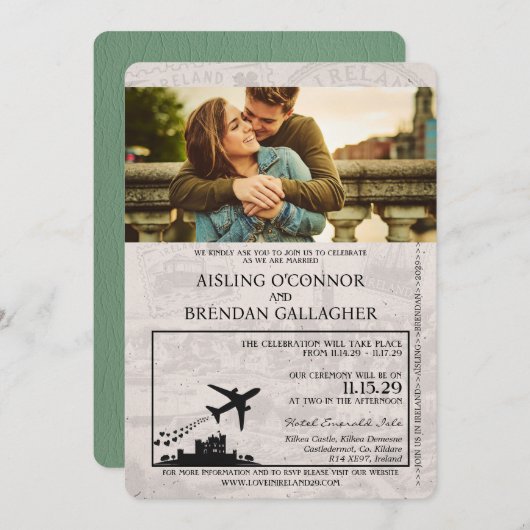 Sage Green Ireland Passport Wedding Kaart (Voorkant / Achterkant)