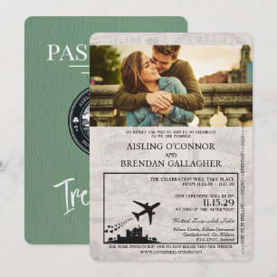 Sage Green Ireland Passport Wedding Kaart
