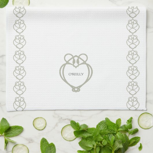 Sage Green Irish Celtic Swan Love Knot Family Name Theedoek (Gevouwen)