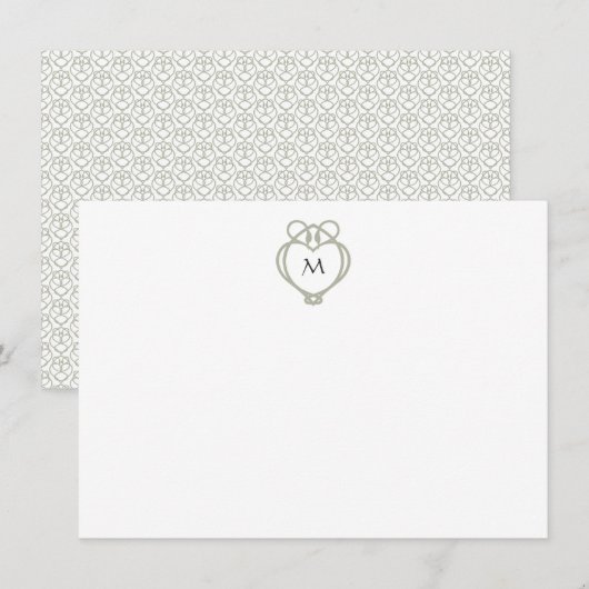 Sage Green Irish Celtic Swan Love Knot Monogram Notitiekaartje (Voorkant / Achterkant)