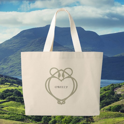 Sage Green Irish Celtic Swan Love Knot Surname Grote Tote Bag