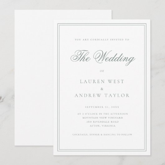 Sage Green is een moderne minimalistische bruiloft Kaart (Voorkant / Achterkant)