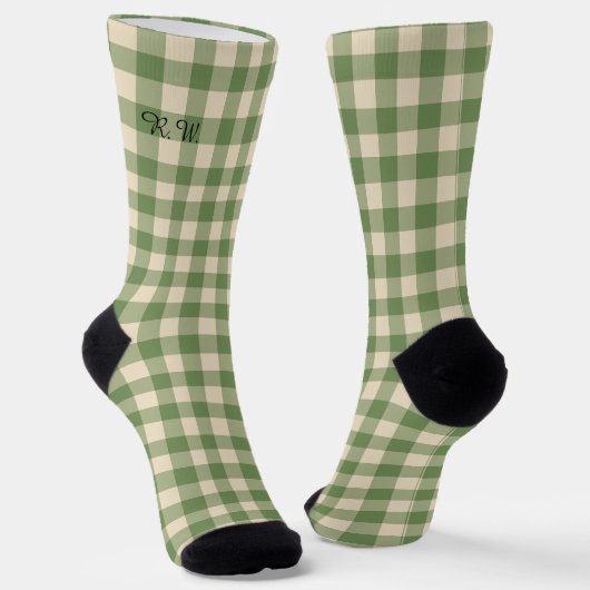 Sage Green Ish Preppy Gingham Plaid Sokken (Gebogen)