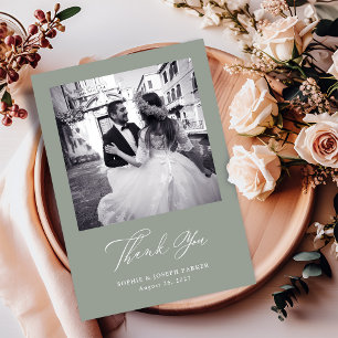 Sage Green   Italiaanse elegantie Twee foto bruilo Bedankkaart