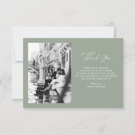 Sage Green | Italiaanse elegantie Twee foto bruilo Bedankkaart (Achterkant)