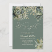 Sage Green | Ivoor | Meisje Baby shower Waterverf Kaart (Voorkant)