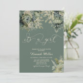 Sage Green | Ivoor | Meisje Baby shower Waterverf Kaart (Staand voorkant)