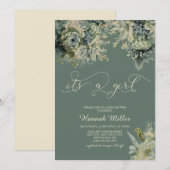 Sage Green | Ivoor | Meisje Baby shower Waterverf Kaart (Voorkant / Achterkant)