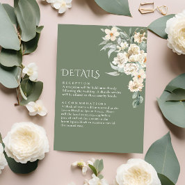 Sage Green Ivory Bloemen Rustieke bruiloft Details Informatiekaartje
