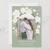 Sage Green Ivory Chinoiserie Floral Save the Date Kaart (Voorkant)