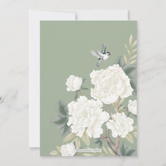 Sage Green Ivory Chinoiserie Floral Save the Date Kaart (Achterkant)