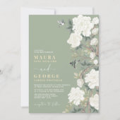 Sage Green Ivory Chinoiserie Flower Garden Wedding Kaart (Voorkant)