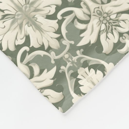 Sage Green & Ivory Damask Pattern Fleece Blanket (Hoek)